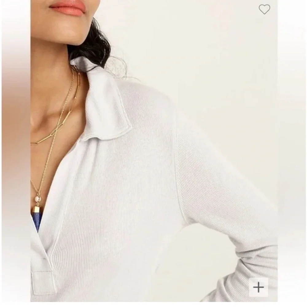 J crew white Ribbed polo long sleeve T-shirt size small new